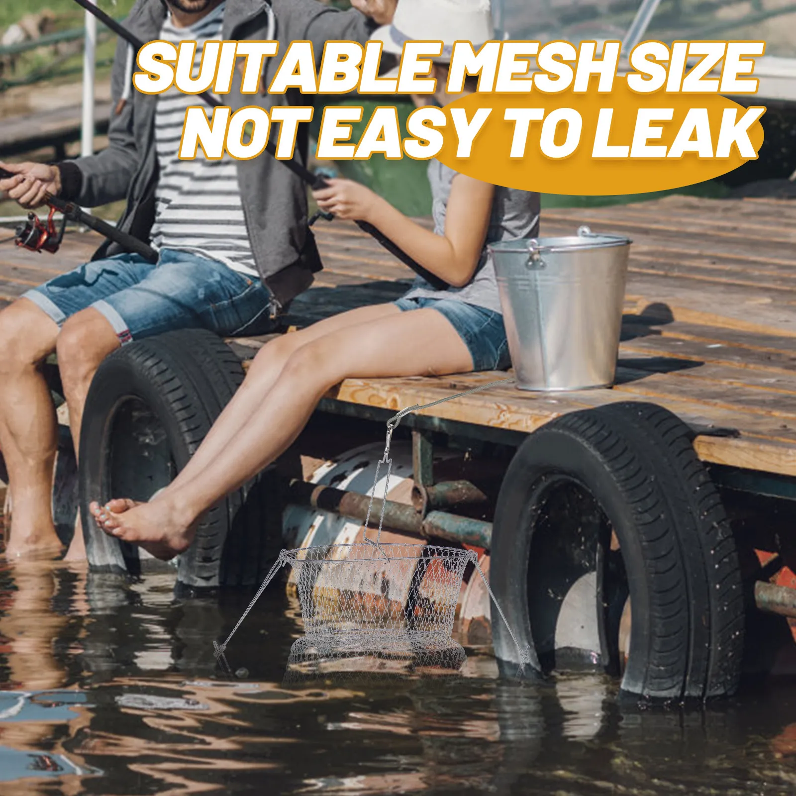 

Foldable Wire Fish Cage Wear-Resistant Fishing Net With Flat Bottom Lightweight Portable For Fish Crab Lobster Storage