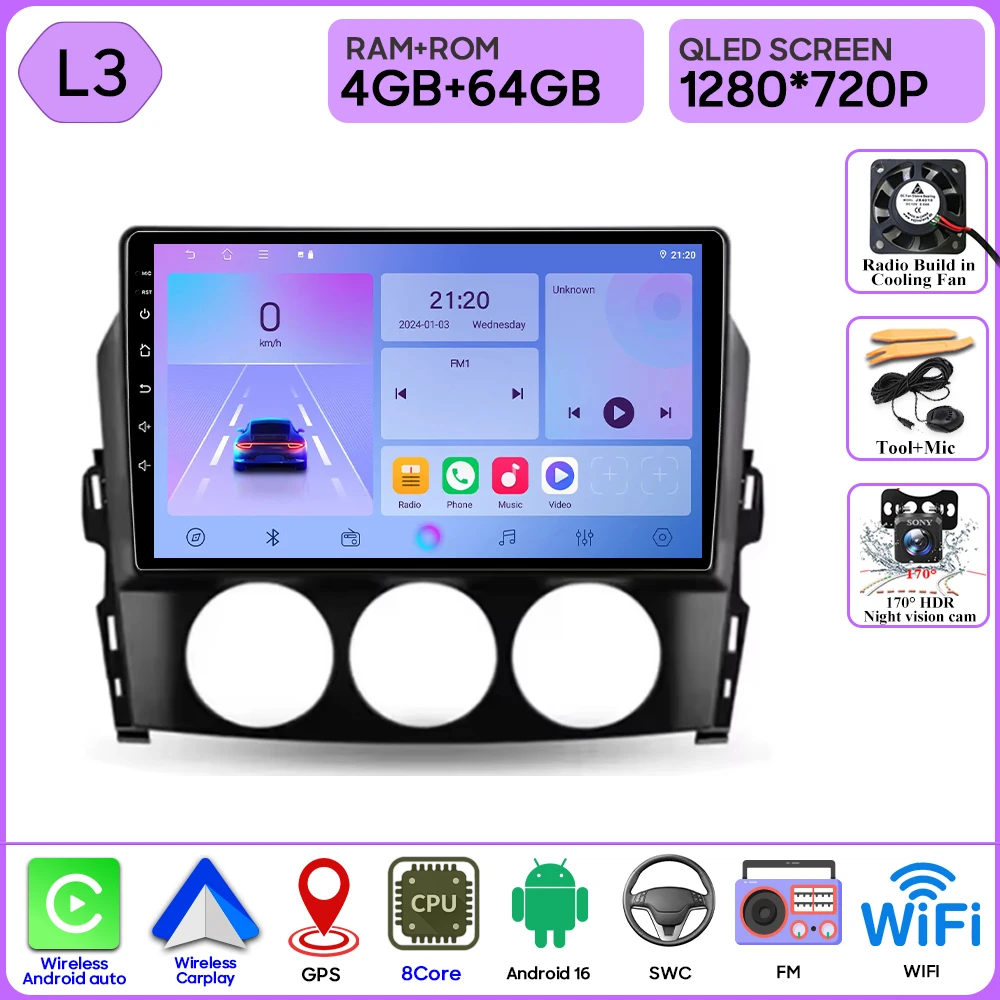 Autoradio Voor Mazda MX-5 MX5 III 3 NC 2005-2015 Stereo Multimedia Speler Carplay Android Auto GPS Video scherm 5G Wifi Geen 2din