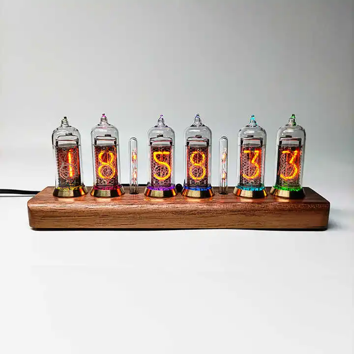YIZHI High Quality Nixie Glow Clock Ultra-Thin Smart Soviet Union IN-14 Tube Clock Digital Clock With Walnut Wood Base