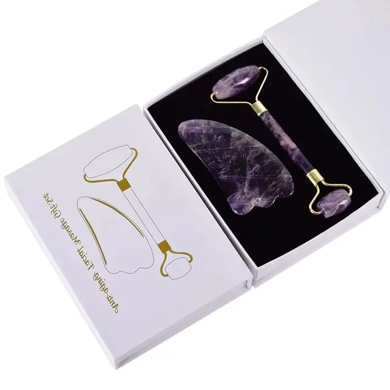 

Ролик из натурального аметиста, нефритовый набор, скребок для гуаши из настоящего нефрита, нефритовый массажер, доска Гуа Ша, массажер для лица, рожок для лица, массажный ролик