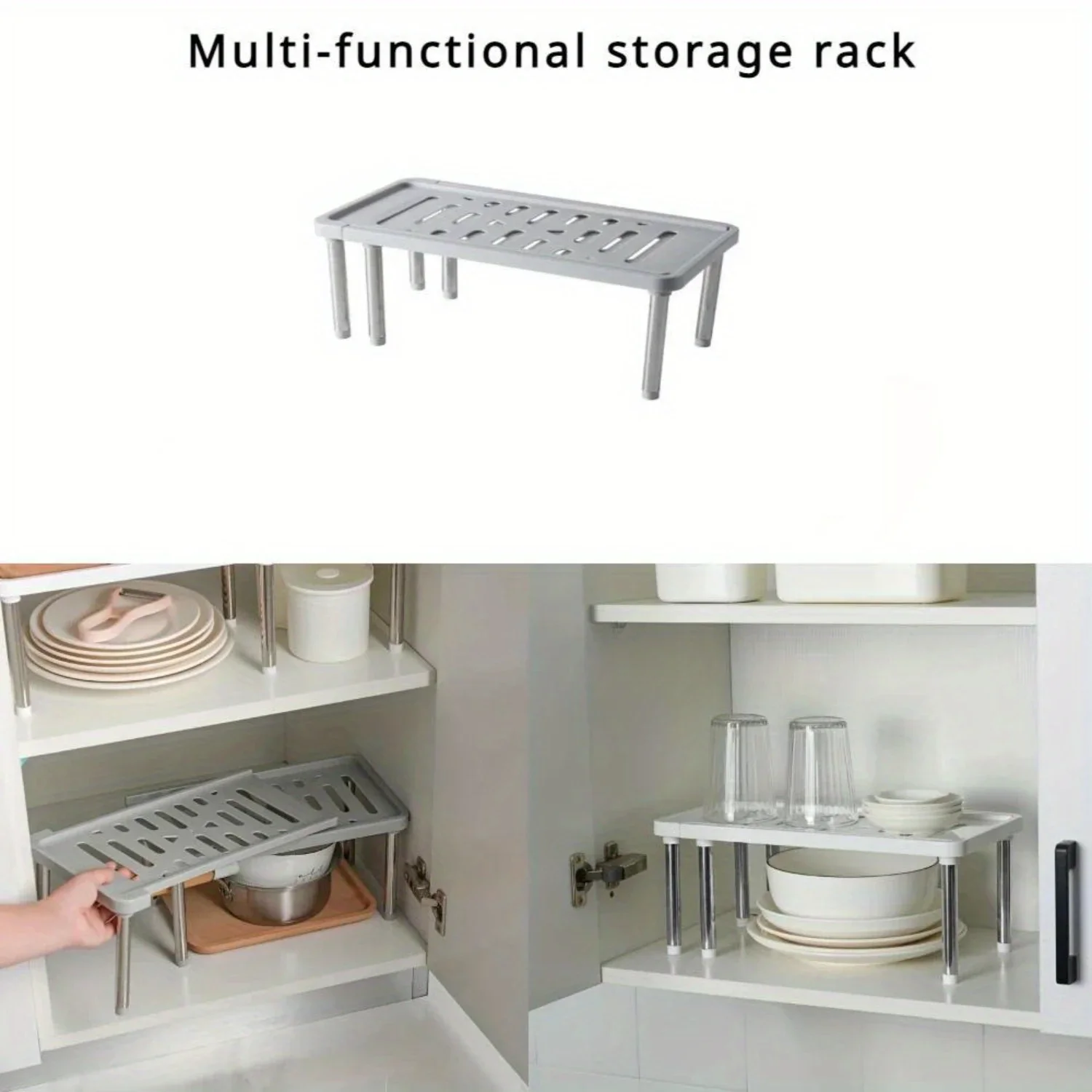 Expandable Kitchen Organizer Rack - Multifunctional Seasoning Bottle and Dish  Shelf, Fragrance-Free, PP , Versatile  for Cabine