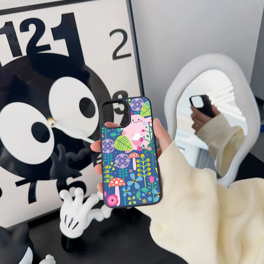 Cartoon Axolotl Cute Phone Case For IPhone 11 12 13 14 15 16 Plus Pro Max Mirror Acrylic PC TPU Cover