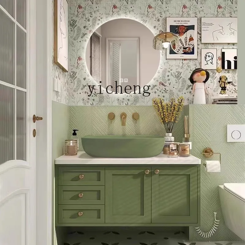 

ZK avocado green bathroom cabinet combination Nordic style bathroom washbasin washbasin wall-mounted countertop basin