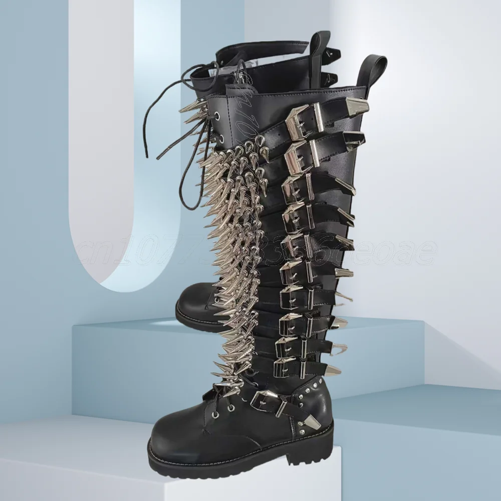 

Flat Side Zipper Biker Boots Front Lace up Fashion Shoes Full Rivets Decor Footwear Shoes for Women 2025 Zapatos Para Mujere