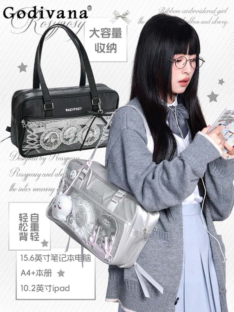 

Academy Style Japanese Original Lolita Satin Ribbon Pain Bag Large Capacity Daily JK Uniform Pain Student Commuter Shoulder Bag