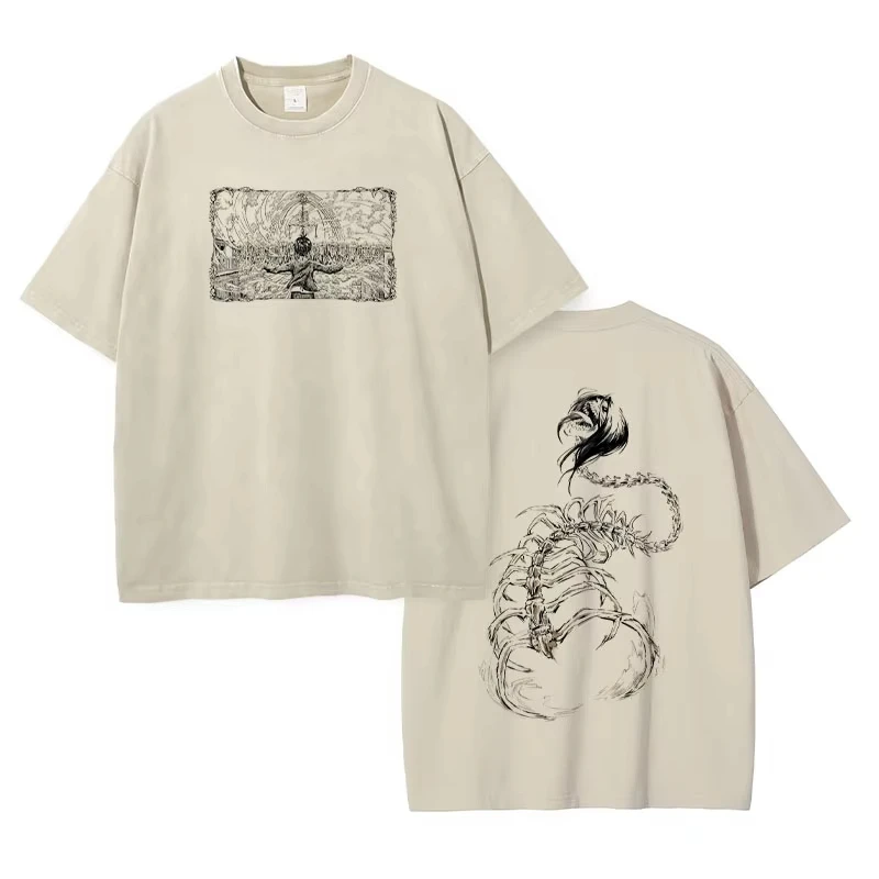 إرين جايجر تي شيرت خمر غسلها أنيمي تي تيتان A-الهجوم تي شيرت مانغا Shingeki no Kyojin Levi Mikasa قصيرة الأكمام بلايز تيز #2