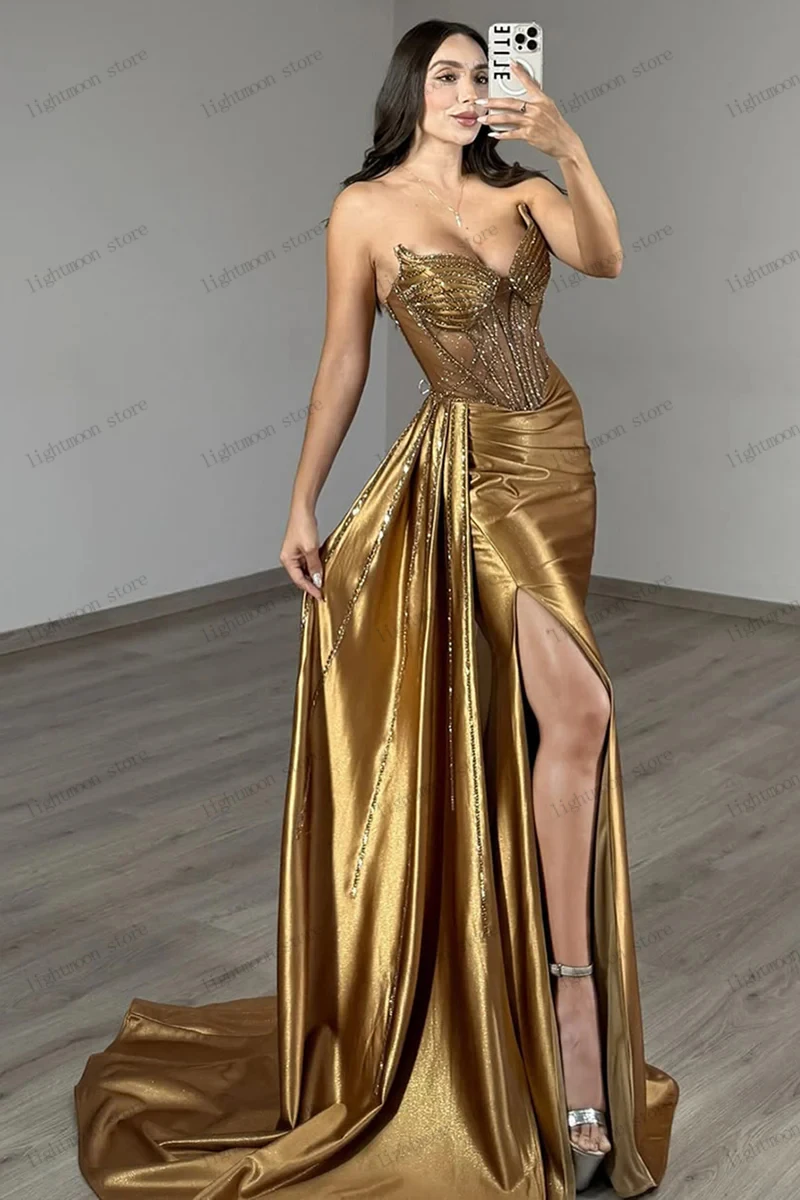Gorgeous Evening Dresses Glamorous Prom Dress Beading Applique Sexy High Slit Sleeveless Robes Vestidos De Gala Customized 2026