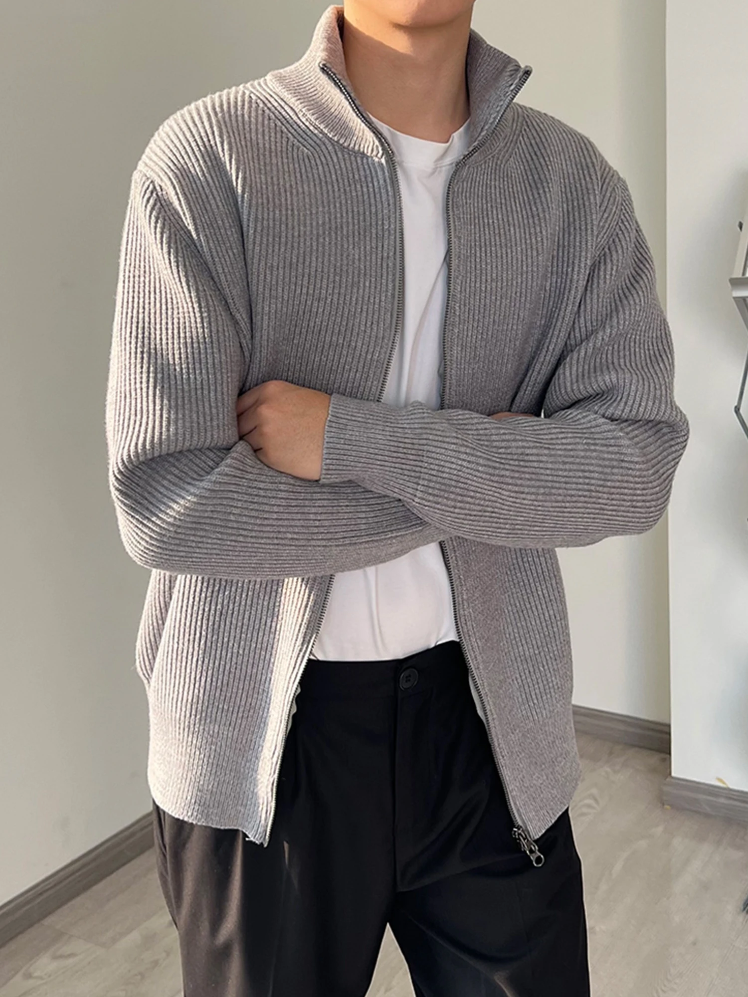 

High-End Zipper Knitted Open Cardigan Jaet Men's Autumn Winter Trendy Brand Outerwear Stand Collar Lazy Loose Casual Sweater