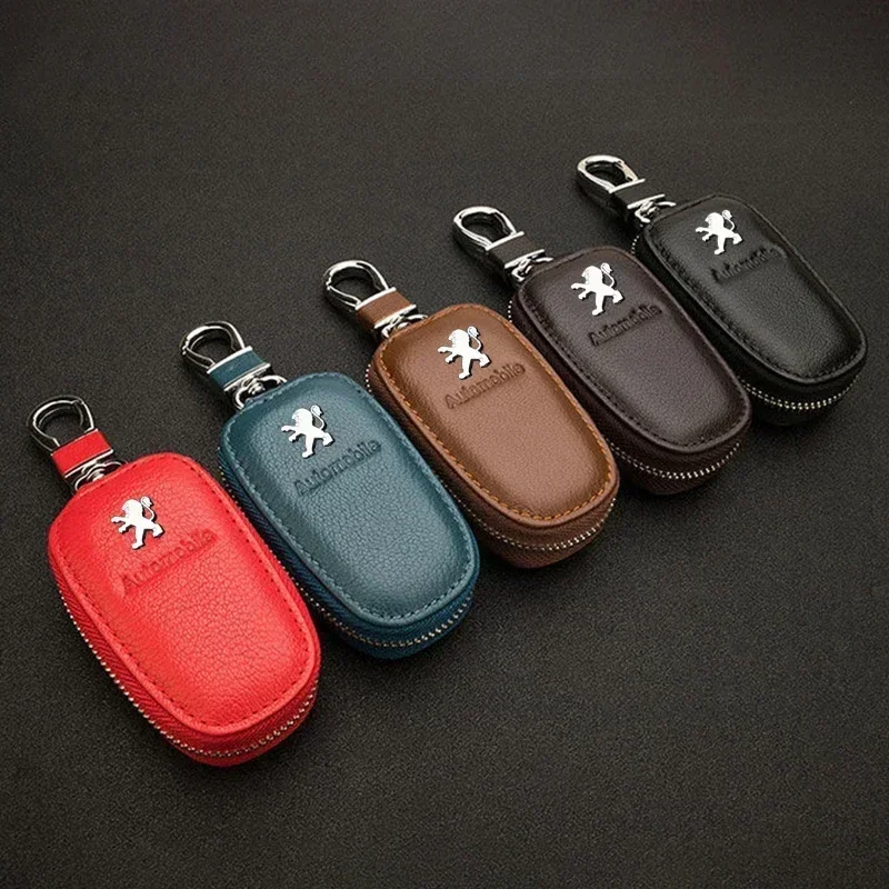 Leather Car Key Case Covers Auto Keychains Protector Bag for Peugeot 106 108 206 207 208 301 306 308 407 408 508 2008 4008 5008