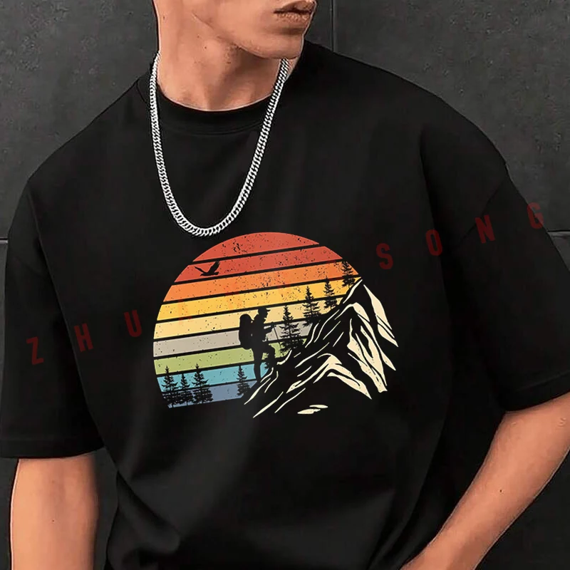 

Футболка с графическим принтом «Горы», винтажная одежда, простые мужские забавные футболки, повседневная одежда в стиле Харадзюку