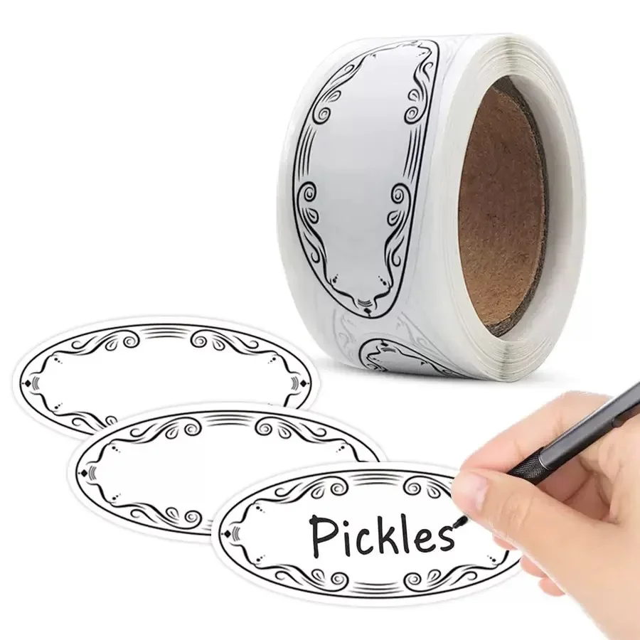 150Pcs Oval Canning Labels Blank stickers for Food Containers Jars Kitchen Restaurant Storage Organization,Can write,1