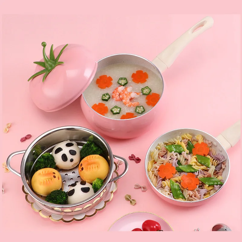 Tomato Frying Pan Cooking Pot Non-stick Aluminum SaucePan Tomato Soup Pot Household Induction Gas Universal Cooker for Kids Gift