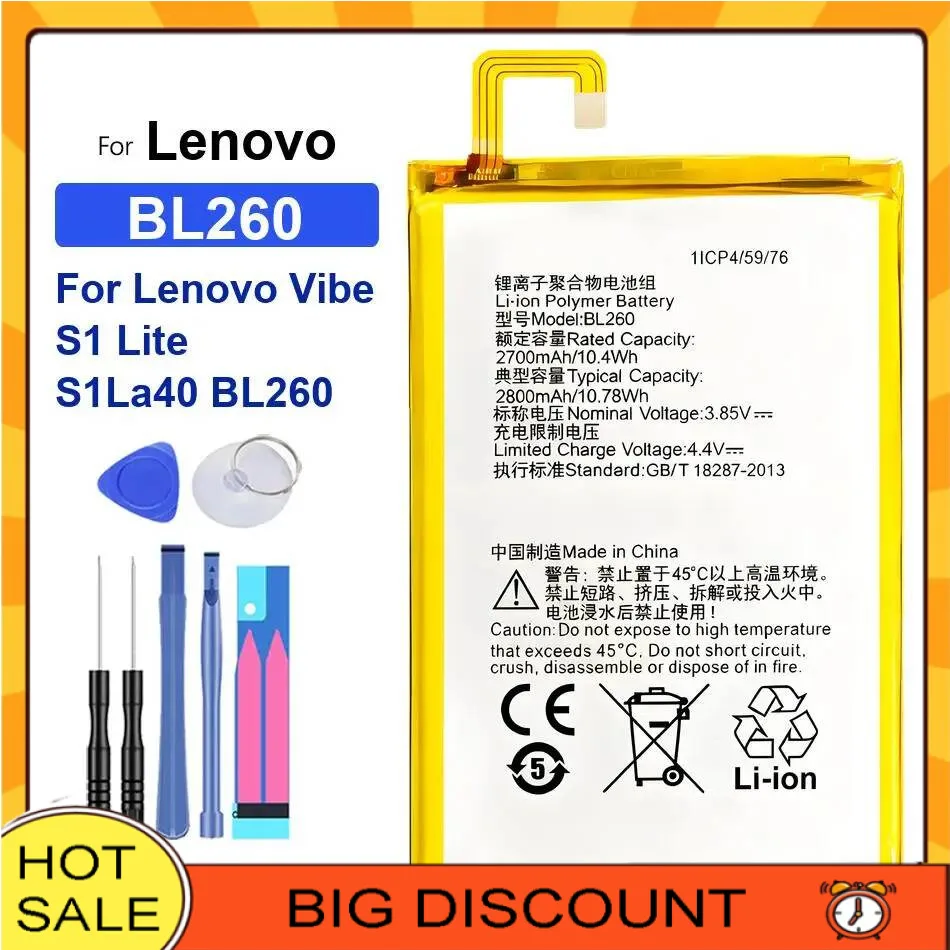 

Mobile Phone Battery Premium Replacement BL250 BL260 2420-2800Mah For Lenovo Vibe S1 S1a40 S1c50 Lite