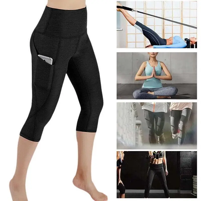 Fitness Yoga Pants Women's Running Trousers Bottom Boosting Elastic Sportswear Base Layer Pants Trendy Pocket Size