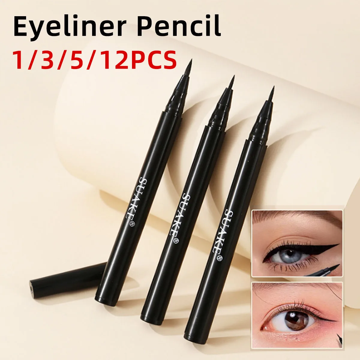 1/3/5/12PCS Black Waterproof Eyeliner Pen Smears Smooth And Fast Drying Liquid Eyeliner Pen For A Long Time Not Easy To Smudge
