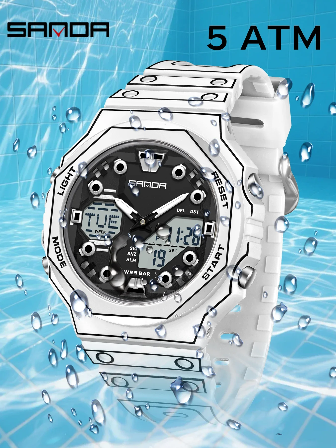 SANDA Military Outdoor Sport Dual Display Quartz Watch LED Luminous 5Bar Waterproof Stopwatch Countdown Multifunction Men Watch - view 4