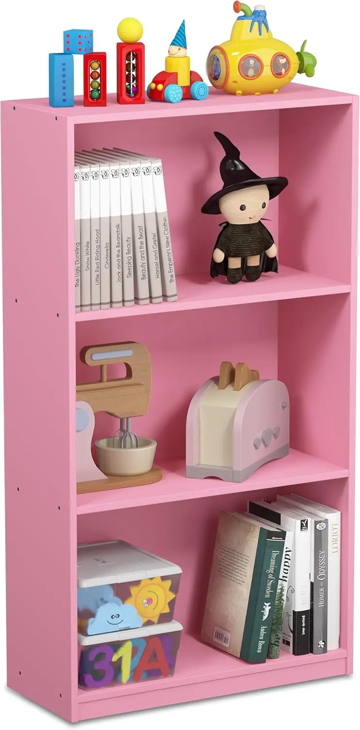 

3-Tier Modern Bookshelf with Open Shelves, Pink Storage for Living Room Bedroom Home Office, 9.3x21.8x39.5 Inches