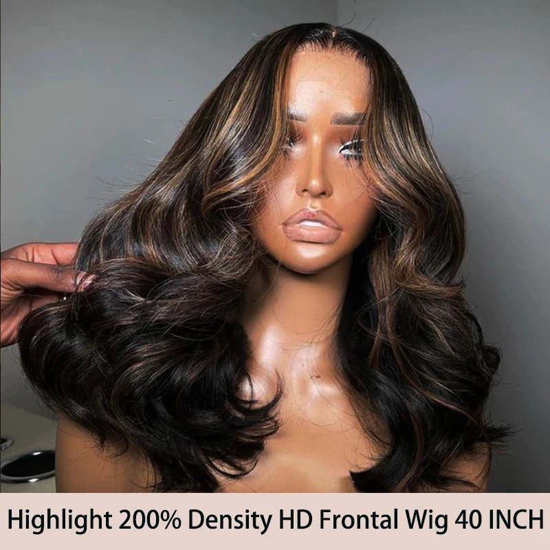 250% Density Highlight HD Glueless Wig Body Wave Human Hair 13x4 HD Frontal Wig Pre plucked Natural Wave 5x5 HD Lace Closure Wig