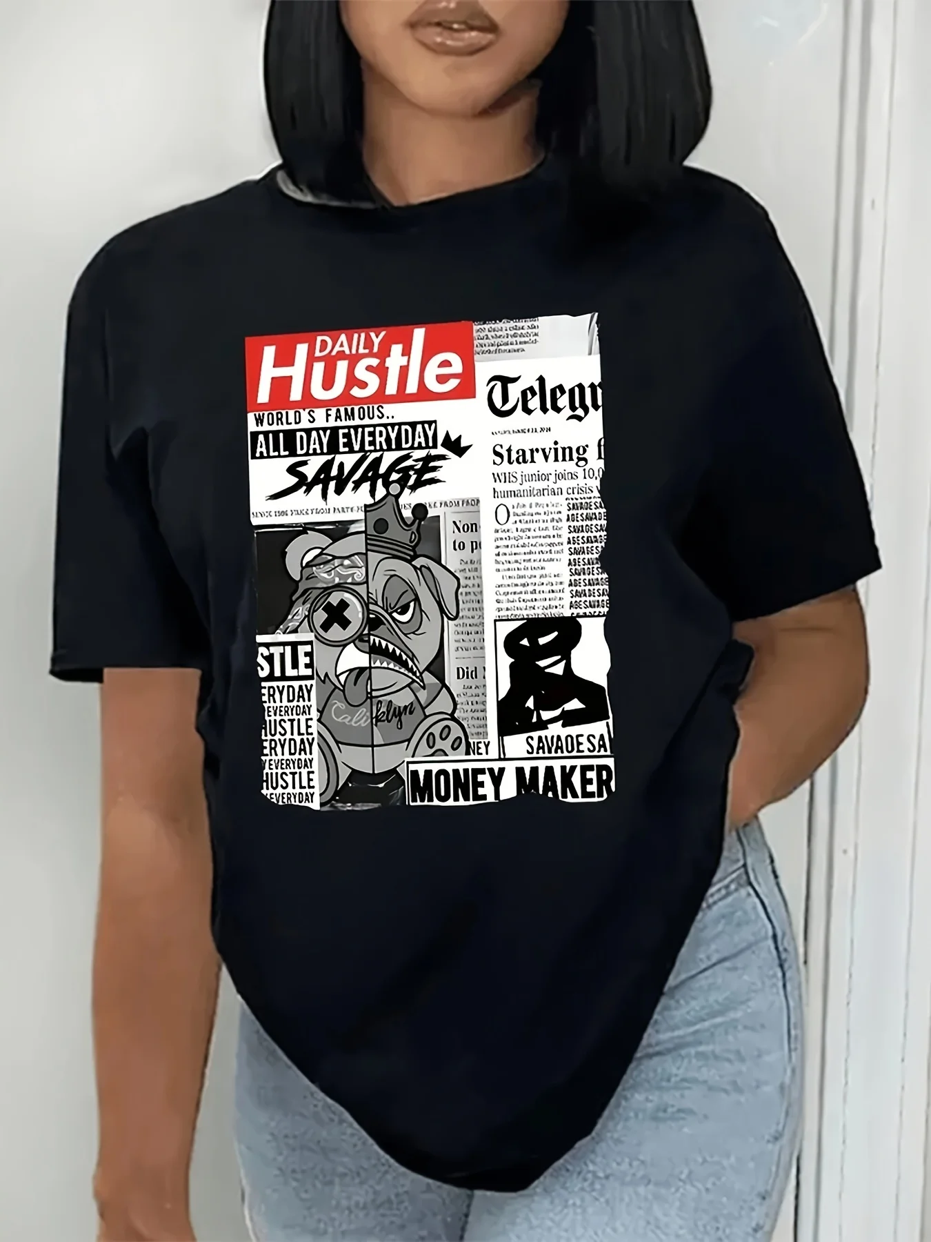 

Newspaper Graphic Printing Summer Autumn Winter Cotton Men's and Women's T-shirts Short Sleeves Luxury Outdoor Sports Brand