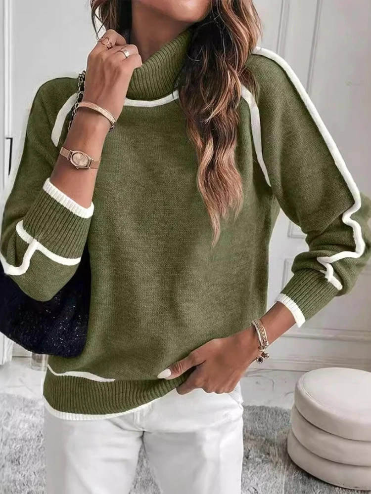 AutumnWinter Knitted Pullover Solid Color Matching Medium High Collar Hot-selling Hot-selling Casual Women's Clothing