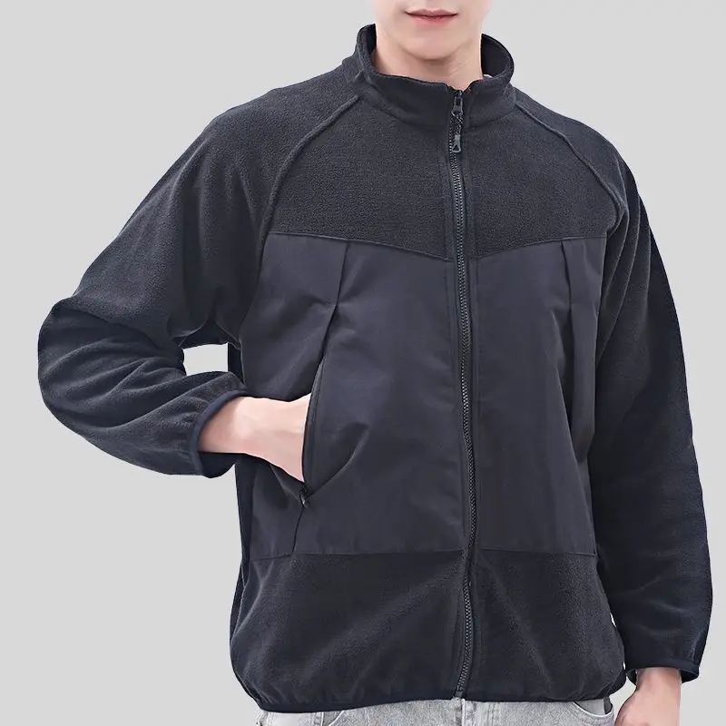 

​ Сплошной цвет, мужская стеганая флисовая уличная утепленная внутренняя куртка, повседневное теплое осенне-зимнее спортивное пальто ​