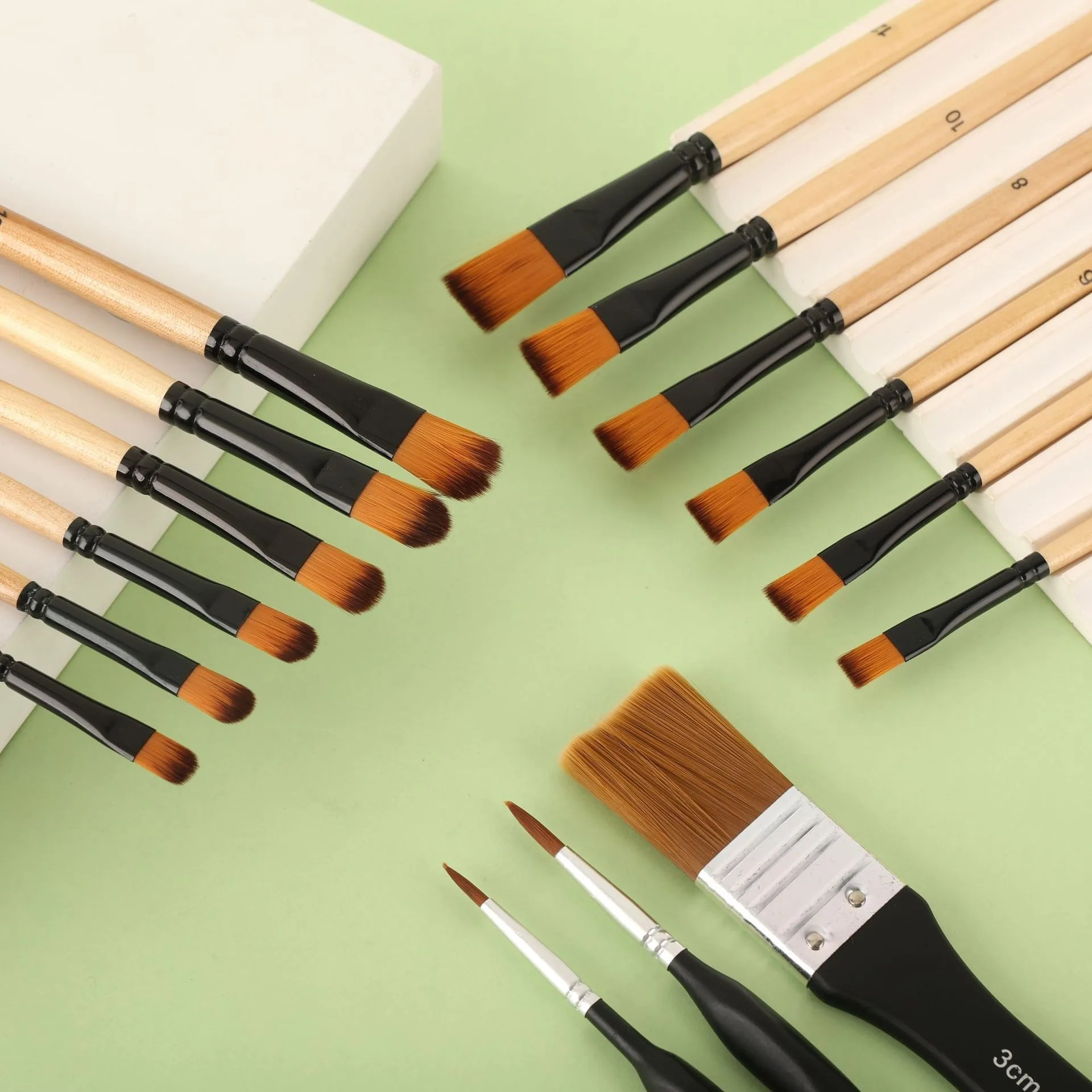 32 Pcs DIY Graffiti Log Nylon Hair Brush Fan-shaped Board Brush Line Painting Dedicated Oil Painting Gouache Watercolor Set