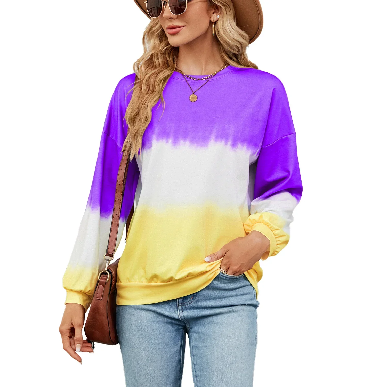 Pop Spring Women's Fashion Gradient Hoodies Sweatshirts Long Sleeve O-Neck Hoodies Print Oversized Pullovers Women Y2k Streetwea