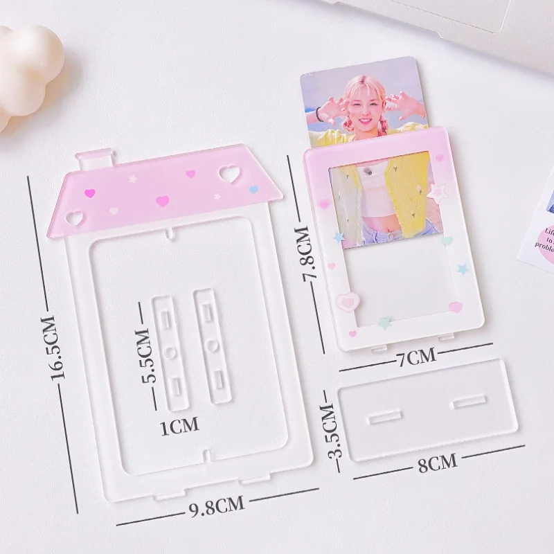 Kawaii Ins Desktop Standing 3inch Rotating Photo Card Holder Cute Star House Idol Photocard Stand Holder Stationery