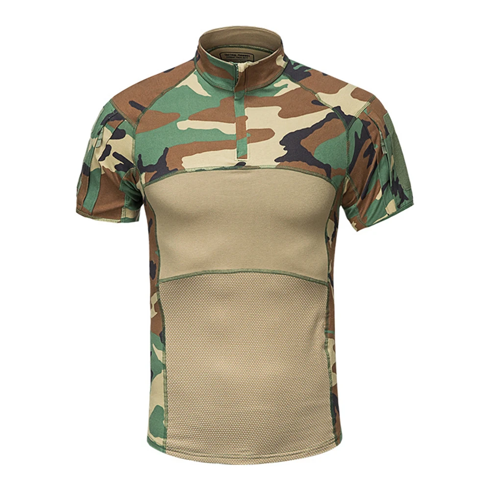 Askeri taktik kısa kollu kamuflaj T Shirt erkek siyah Camo yürüyüş avcılık gömlek ordu Airsoft Paintball savaş giyim