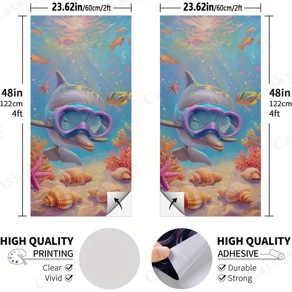 Marine Cute Dolphin Waterproof Cornhole Board Vinyl Wraps, PVC Outdoor Game Board Design, Perfect for Sports & Leisure Activitie