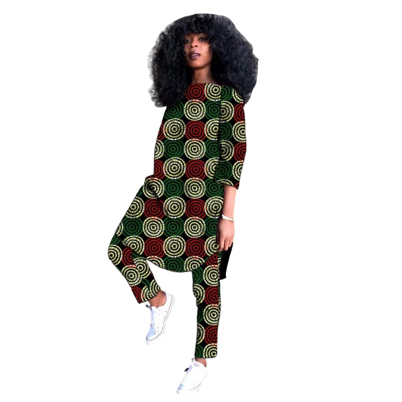 Half Sleeve Women Ankara Outfits Tops Patch Pants African Fashion Lady's Wedding Wear