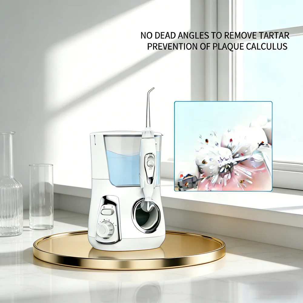 

Настольный ирригатор для полости рта с большим резервуаром для воды 800 мл, 10 режимов, 5 насадок, для ежедневного ухода за зубами и гигиены