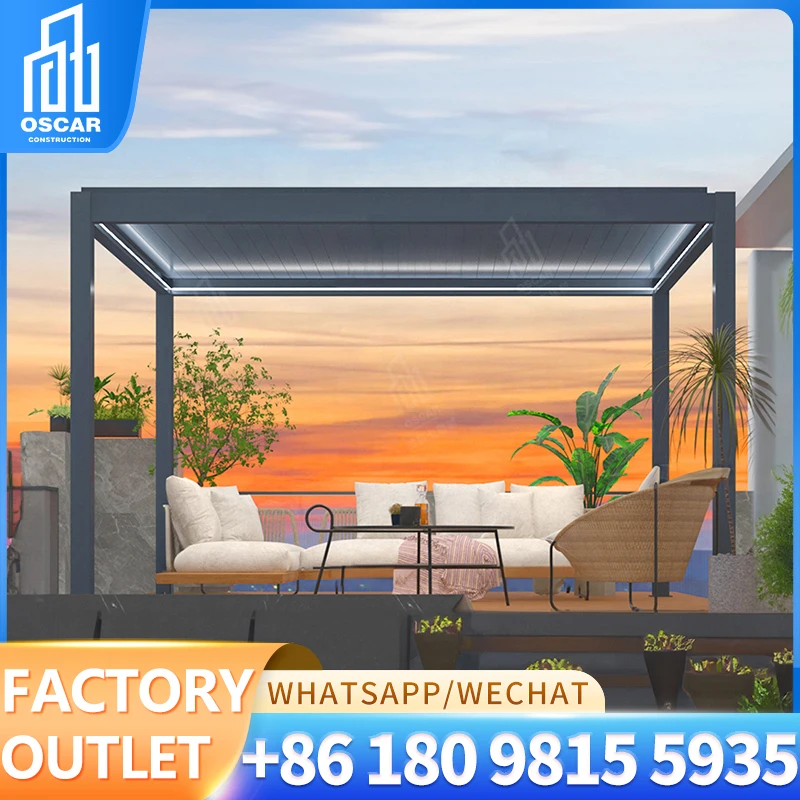 Waterproof Opening and Closed roof Motorised Aluminium louvre pergola Sun shade Blades Pergola for Garden Patio Cover