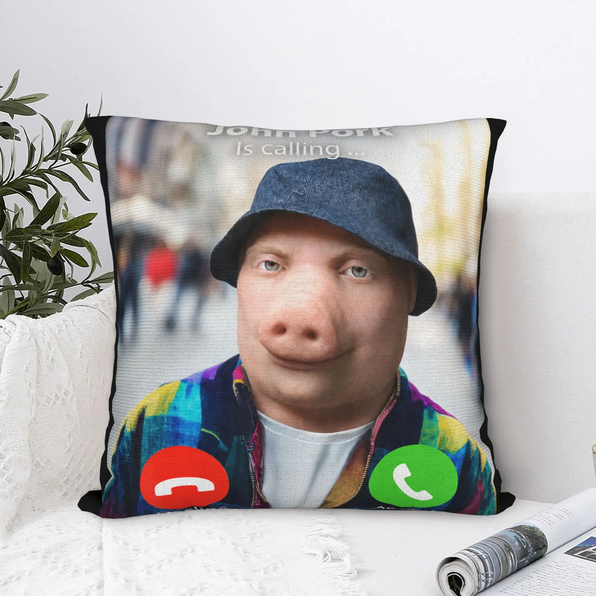 Pillow Cover John Pork is Calling Funny Pig Meme Brainrot  Retro Trendy Pillow Case For Office Car Home Decor Pillowcases
