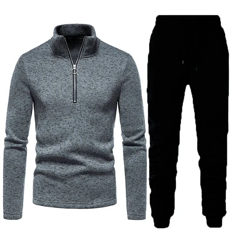 LIBIELIY Men's Sweatshirt And Sports Long Trousers. It Is A New Set With A High - Collar Half - Zipper Top And Pure - Color Long