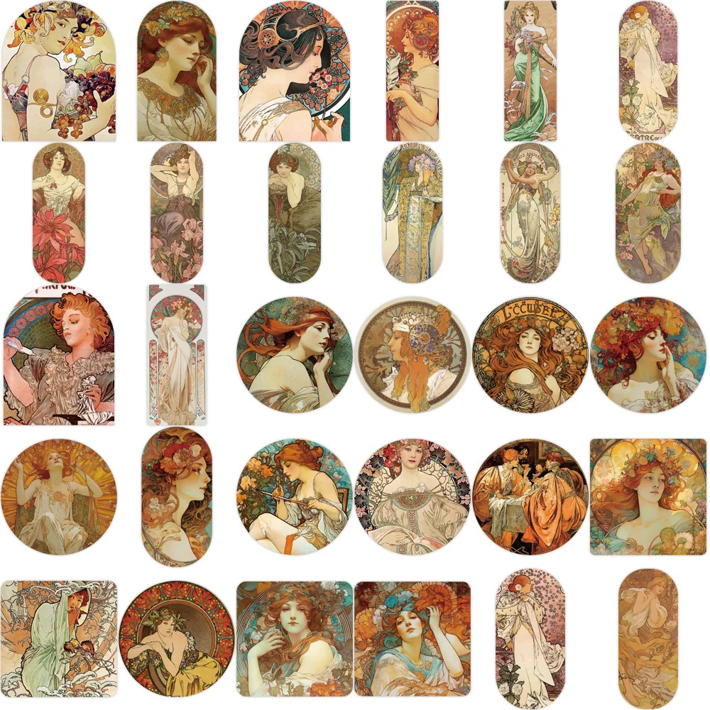 50pcs Non-repetitive Medieval Retro Classic Old Time Literature and Art Handbook Stickers