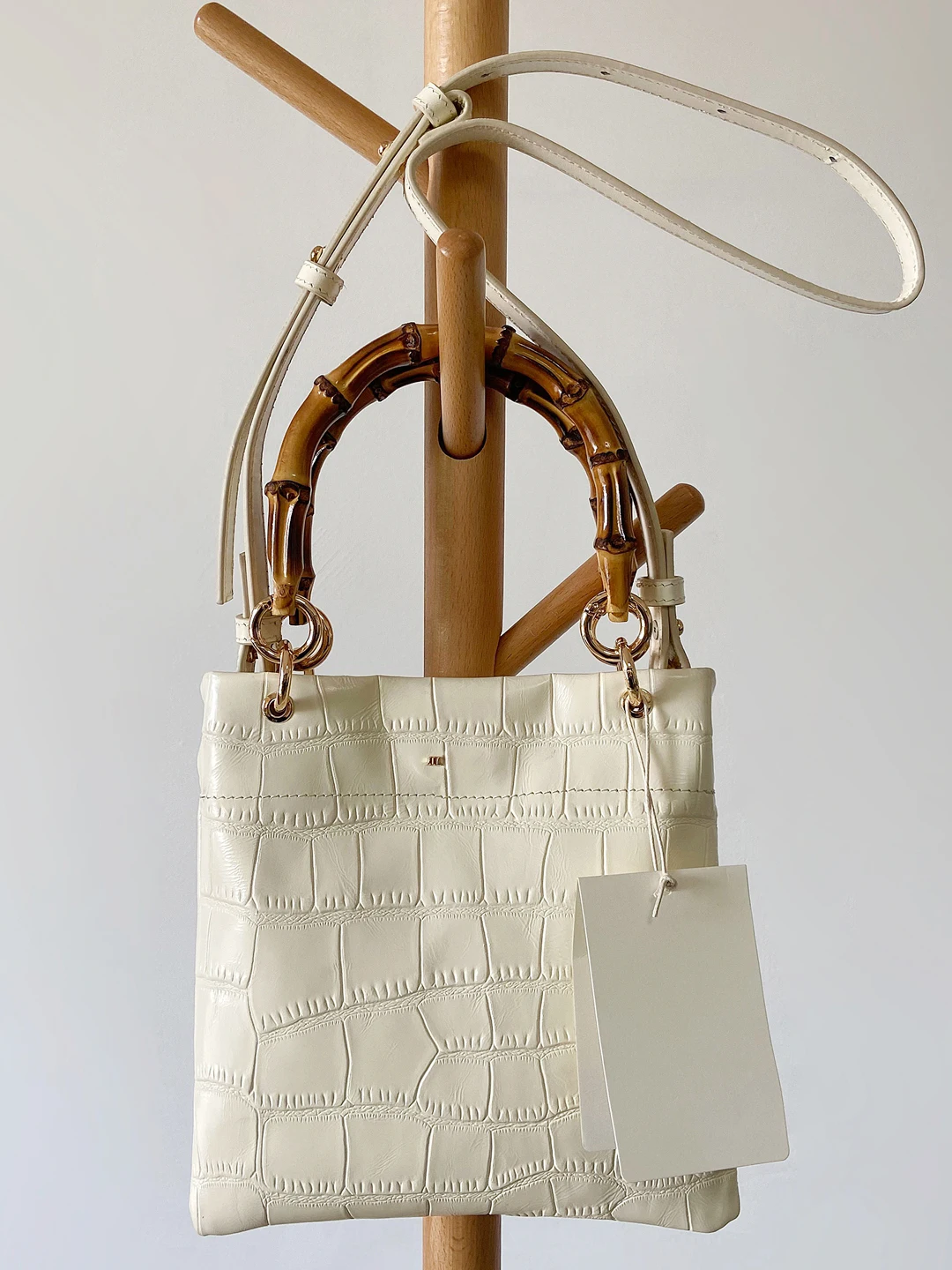 Alyxmm6 Original Design Genuine Leather Bamboo Tote Bag Unisex
