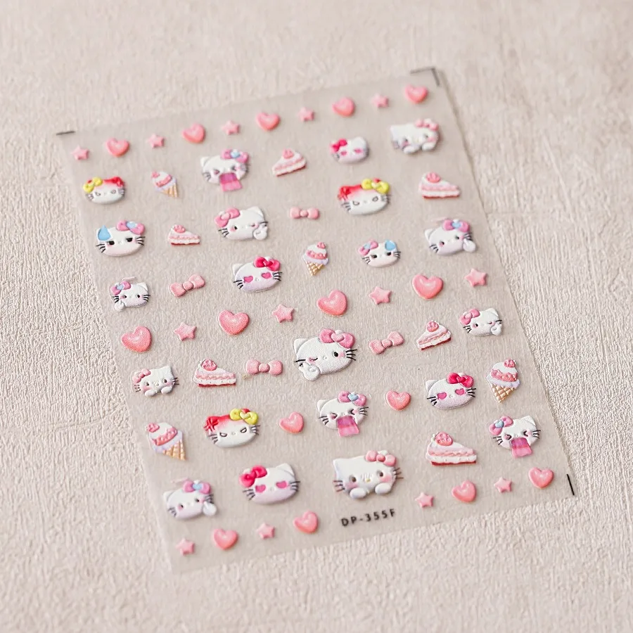 1 Uds. Nuevos adhesivos 5D para uñas Sanrio Hearts Hello Kitty decoración avanzada para uñas dibujos animados Kuromi Melody pegatinas para