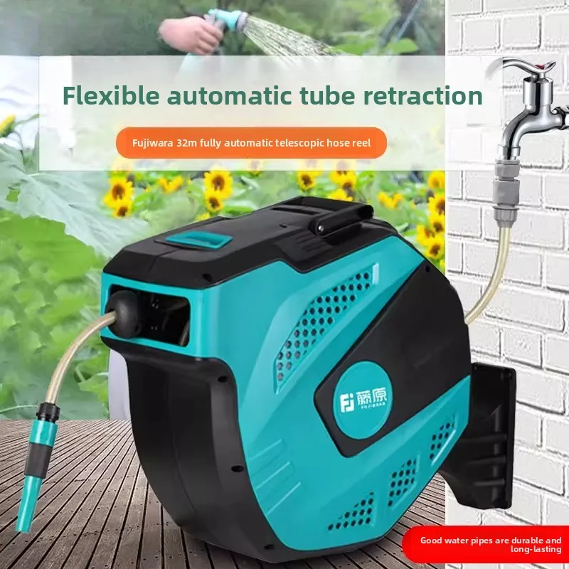 Garden housekeeper watering with water pipe hose bag bobbin tube collection rack 32m 10m automatic telescopic pipe reel