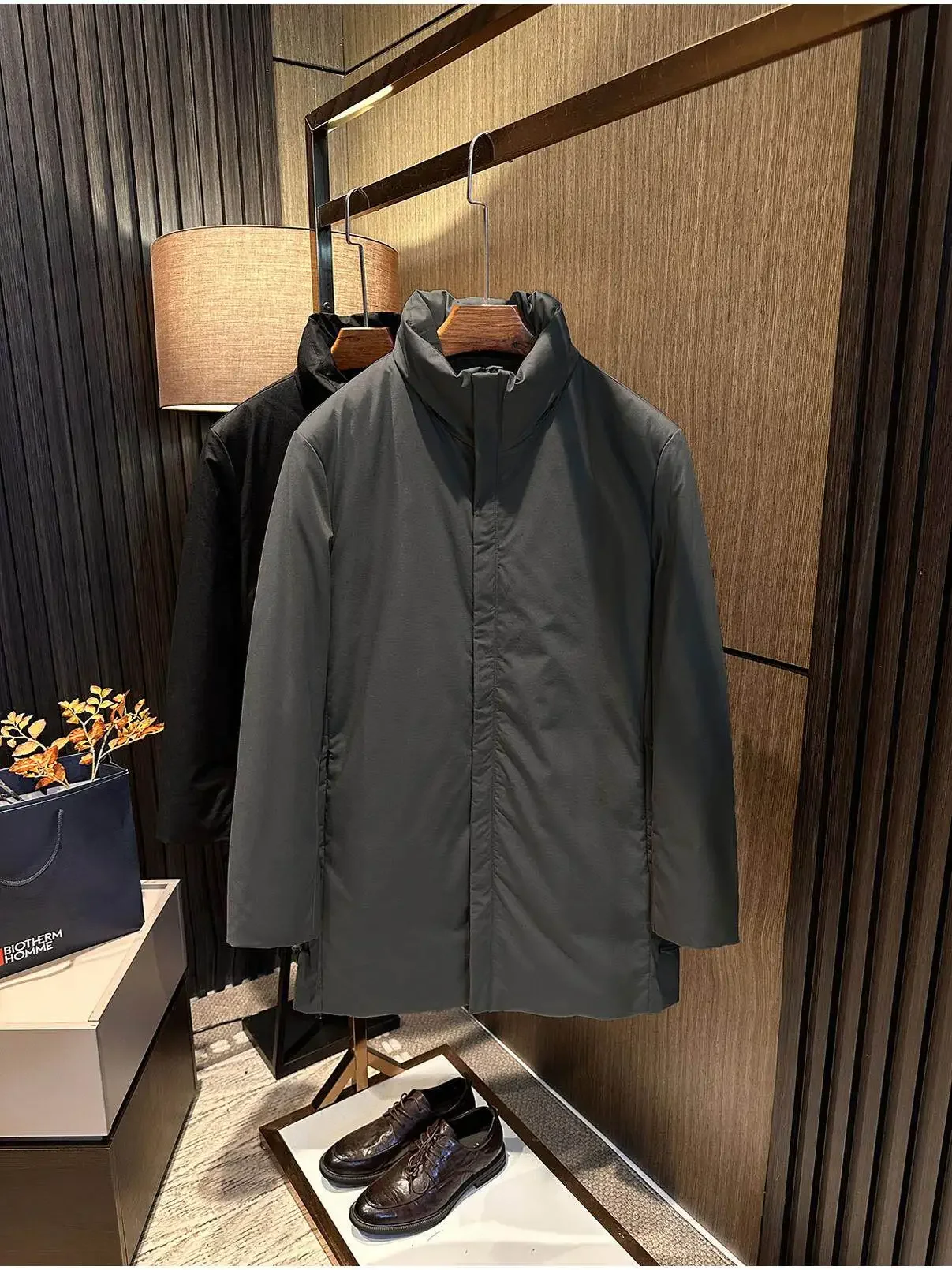 [Simple business versatile] Winter men's medium and long warm stand-up collar high-quality white duck down jacket