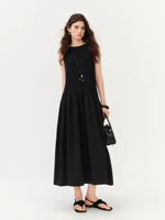 FSLE Women's Minimalist Commute Sleeveless Crew Neck Slim Fit Tank Dress 2026 Summer New Arrival Elegant Black Long Daily Dress - Image 3