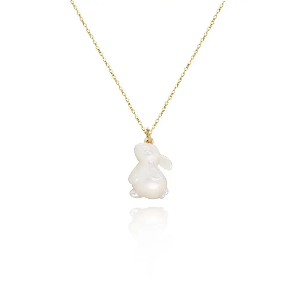 Jade Coelho Branco Shell Ano Novo Colar de Jóias Colar Cadeia 18k Banhado A Ouro Titanium Aço Lua Pingente