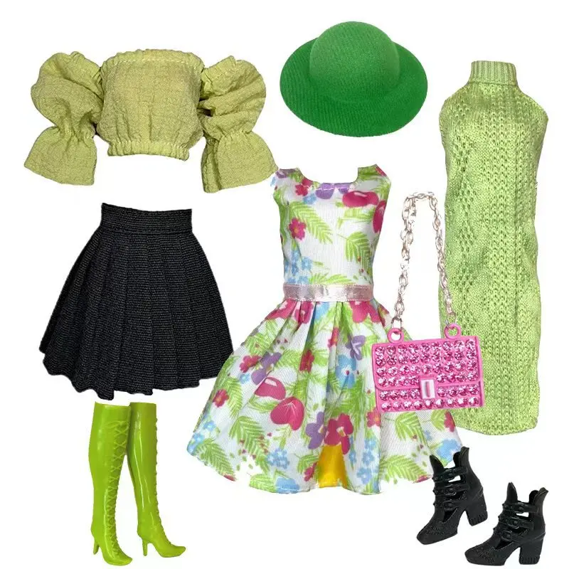 

1/6 Doll Clothes Fashion Dress Up Doll Clothing Set For Xianxian Supermodel Xinyi 27-30cm Doll Green Series Clothing Accessories