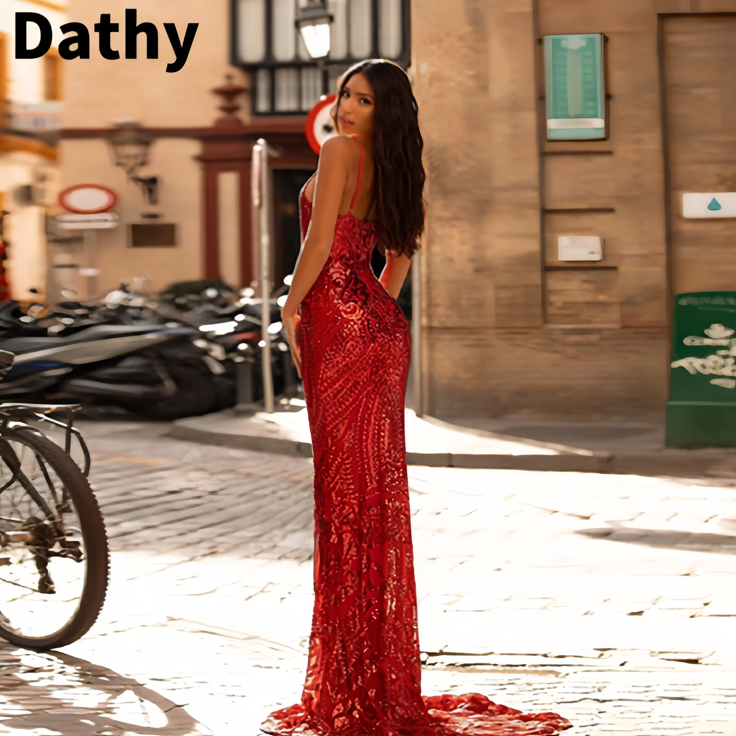 Dathy-vestido de fiesta de sirena con lentejuelas rojas Para Mujer, Vestidos de Noche de lujo, Vestidos Elegantes Bonitos Para boda, 2023