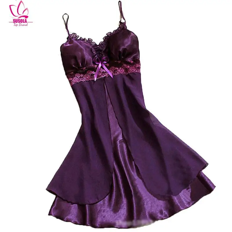 Lady New Women Sexy Silk Satin Night Gown Sleeveless Nightdress Lace Sleep Dress V-neck Nighties Night Shirt Sleepwear Nightwear