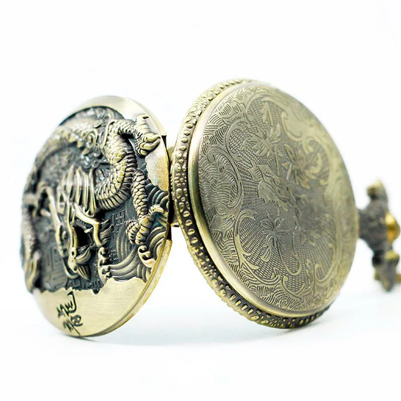 A43M Large bronze embossed Chinese style nostalgic retro big dragon pocket watch