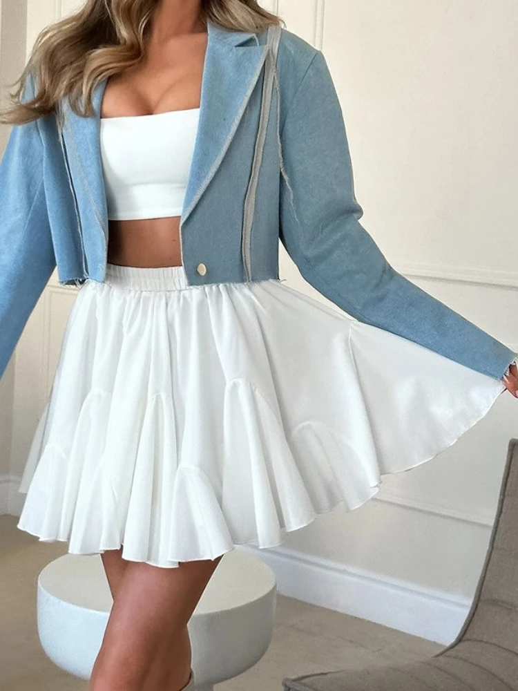 

New in Summer Fashion Ruffle Short Skirt Women High Waist Solid Mini Skirts Elegant Vintage Pleated Short Dress Street Clothes