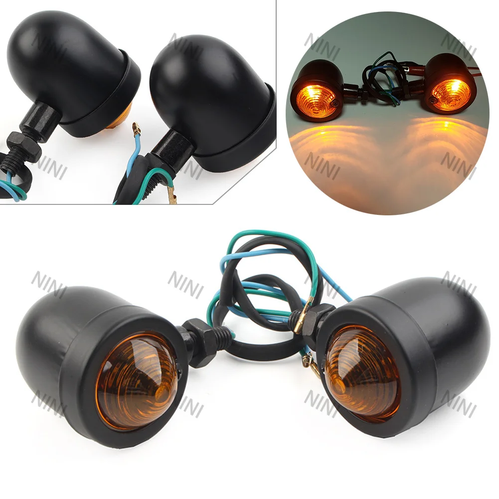 

Motorbike For Harley Cafe Racer Bobber Chopper 1Pair Black Turn Signal Lights Amber Indicator Light