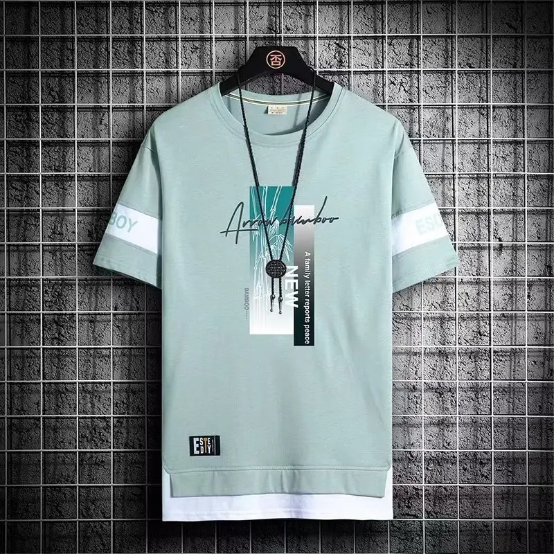 Summer hot selling men\'s short sleeved T-shirt men\'s new casual versatile half sleeved T shirt  trend color blocking top Tshirt