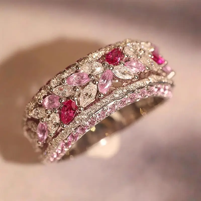 Huitan Anmutiger silberfarbener Damenring, ästhetischer Hochzeits- und Verlobungsring mit Marquise-Form, mehrere Farben, CZ, trendiges Accessoires-Schmuckstück – Detail 7